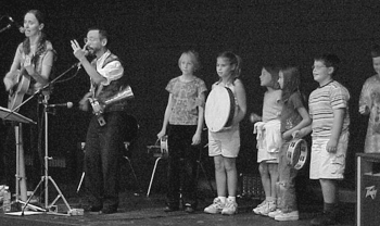 Photo of drummers at Jutta and the Hi-Dukes assembly program Harbor Springs, MI